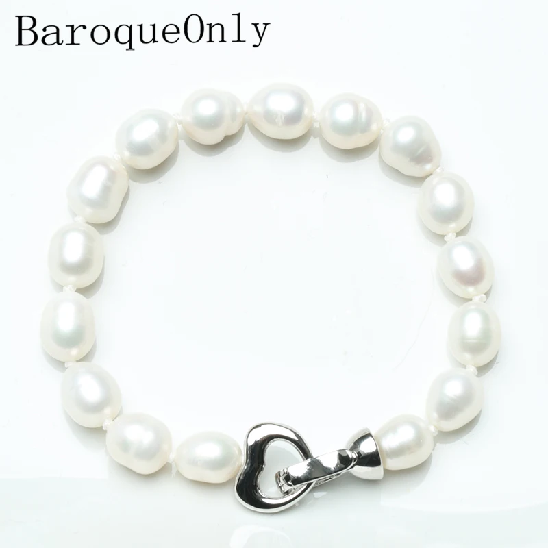 

freshwater pearl bracelet 925 silver bracelets irregular geometrical pearl gold plated Zircon heart clip rice pearl white purple