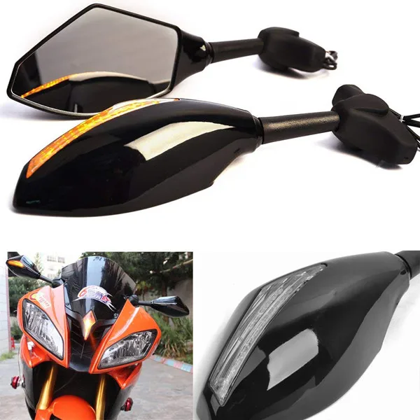 Мотоцикл светодиодный поворотник зеркала для KAWASAKI NINJA 6R 9R 650R 250R 636 YAMAHA YZF R1 R6 R6S/SUZUKI GSXR 600 750 1000 KATANA - Цвет: Black Clear lens