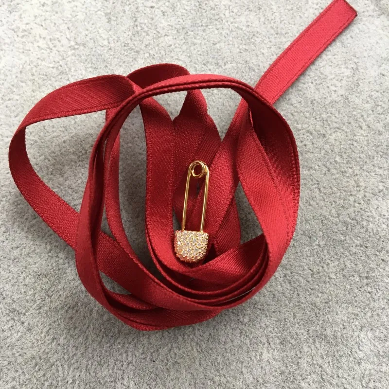 

925 Sterling Silver Micro-inlaid Zircon Pin Ribbon Necklace Fashion Jewelry Fits Monaco Jewelry with Female Gifts