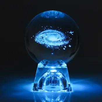 

6cm 3D Engraved Galaxy solar system Crystal lamp night light luminous Craft Glass round Sphere Home office table Decor lamp Gift