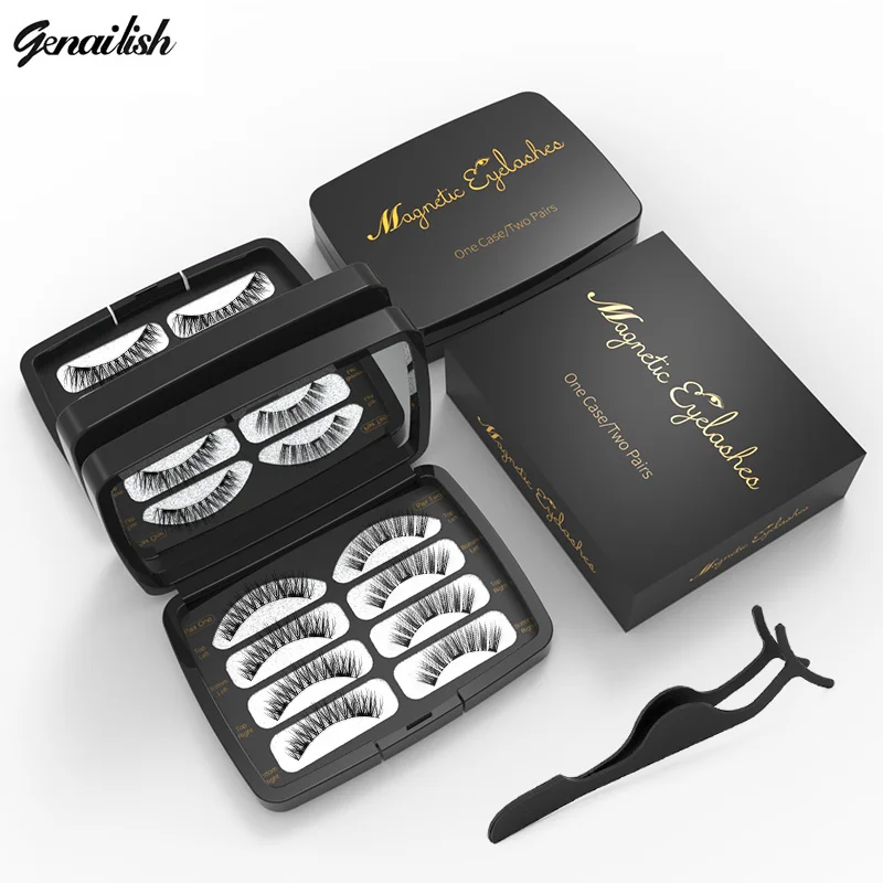 

Genailish Natural Long Magnet Eyelashes 8pcs Handmade Makeup Tool Eye Lashes Magnetic Lashes Eyelashes Acrylic Box SCT09-3