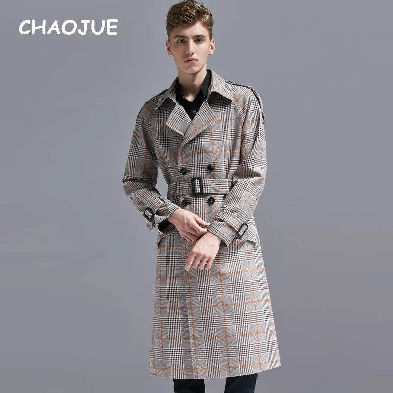 CHAOJUE осень/зиму тартан Тренч для человек Англия Большие размеры S-6XL повседневные пальто мужской моды двубортное пальто