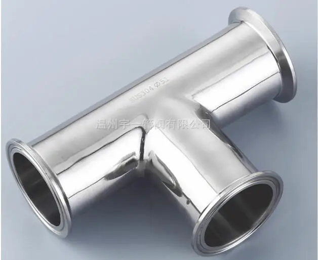 Free shipping 2'' 51mm Sanitary Tri Clamp 3 Way Tee, Stainless Steel