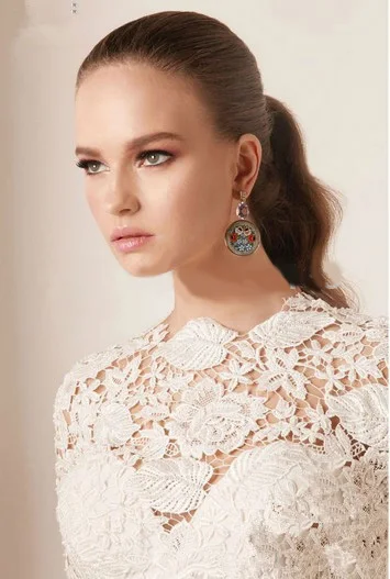 Новый сексуальный топ с высоким воротом длинными рукавами кружевное платье robe de