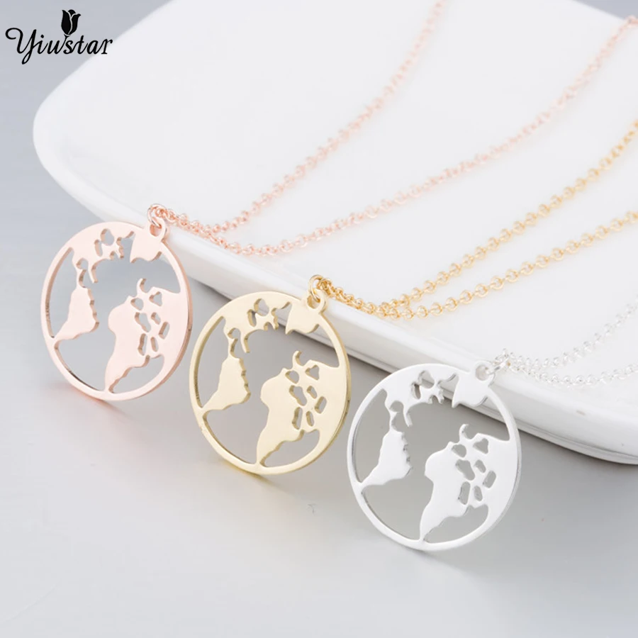 

yiustar Women Necklaces Globe World Map Necklaces Hollow Out Earth Pendants Stainless Steel Long Chain Chokers Christmas Gifts