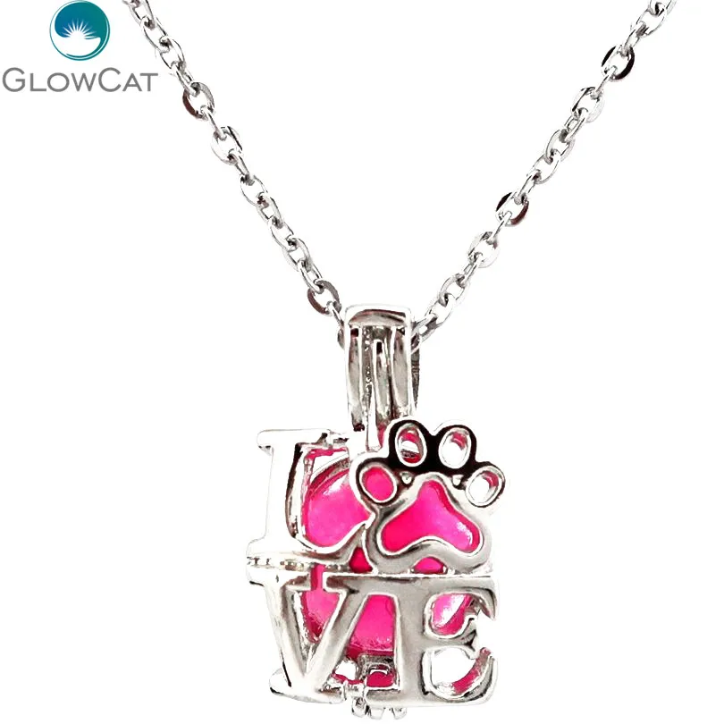 K642 I Love Cat Kitten fingerprint жемчужные бусины клетка медальон Ожерелье Диффузор