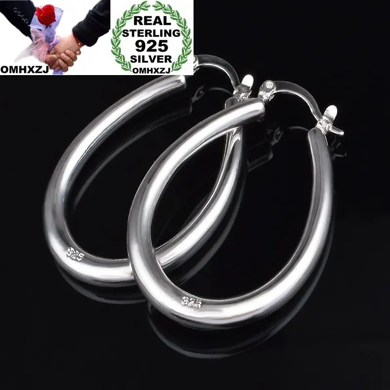 

OMHXZJ Wholesale Personality Fashion OL Woman Girl Party Wedding Silver U Shaped Simple 925 Sterling Silver Hoop Earrings YE415