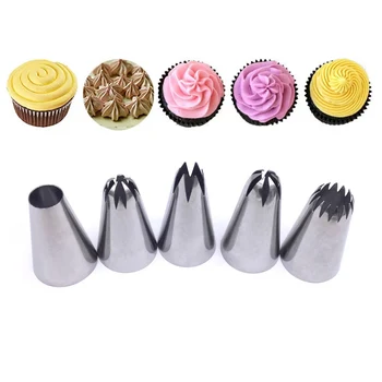 

5 pcs/Set Medium Stainless Steel Icing Piping Nozzles Cake Decorating Pastry Tip Sets Cupcake Tools Bakeware