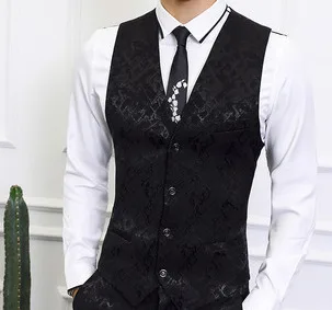 Блейзеры для мужчин сценическая одежда мужская Social Blusa Masculina облегающие Клубные блейзеры 2 шт./3 шт. костюм Homme бизнес - Цвет: Black Vest