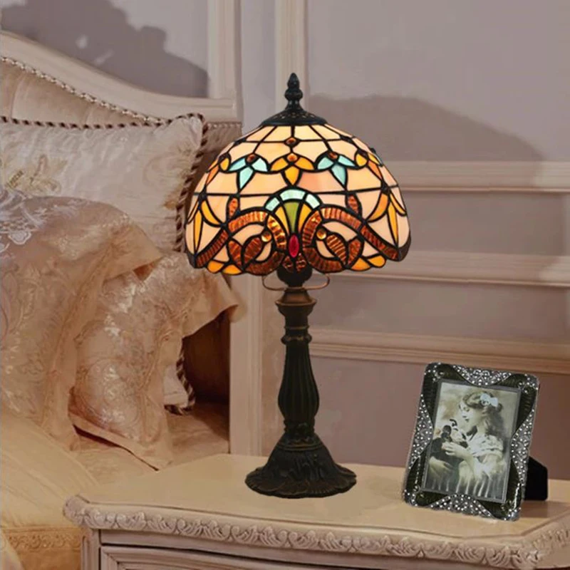 

WOERFU Tiffany Table Lamp E27 Bedroom Bedside Lamp Creative Fashion Retro Table Lamp