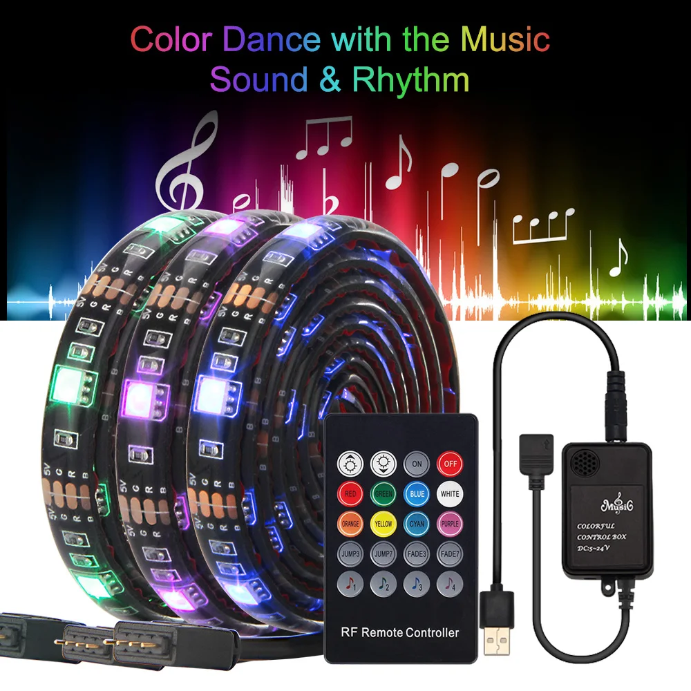 

TV Backlight RGB USB LED Strip 5050 Waterproof DC 5V USB LED Tape Light With Music Controller / APP Bluetooth Controller for PC