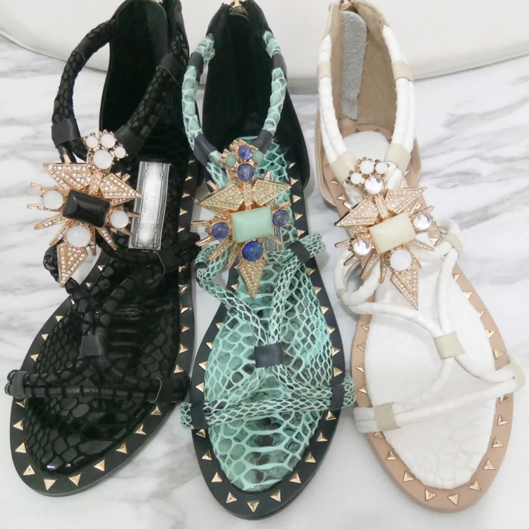 

2018 Hot Summer Sandals Shoes Woman Gladiator Back Zip Sandals Designer Woman Ethnic Casual Flats Woman Beach Shoes Flats T