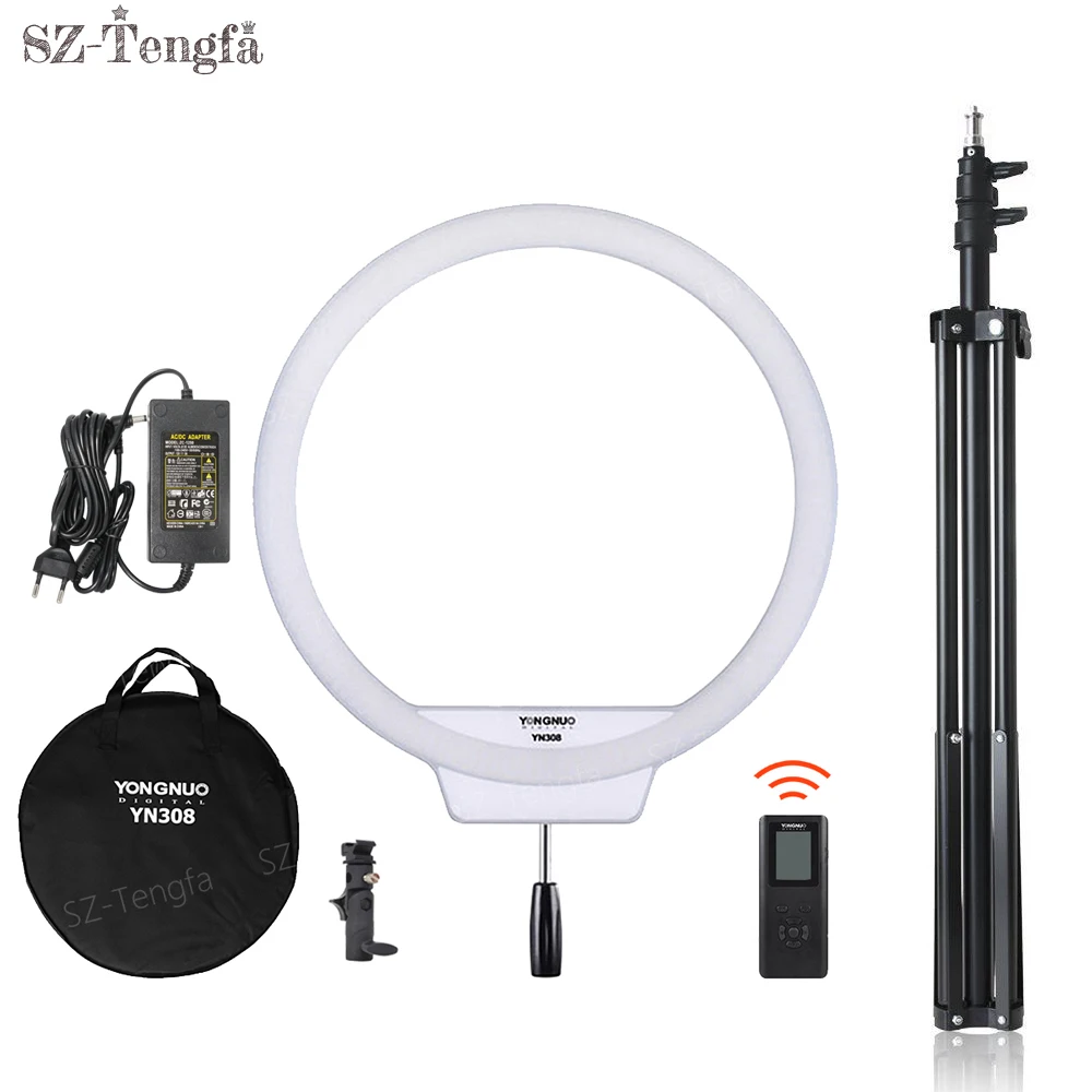 YongNuo YN308 Selfie Ring LED Light 3200K ~ 5500K двухцветная температура Видео свет беспроводной