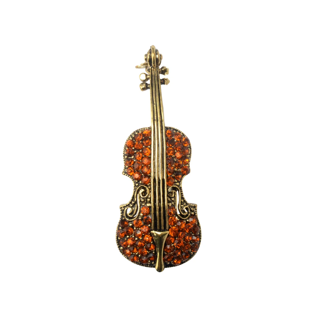 Women Men Retro Crystal Rhinestone Violin Cello Music Instrument Brooch Pin