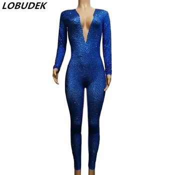 2019 New V-neck Blue Rhinestones Leggings Jumpsuit Elastic Leotard Bodysuit DJ Women Singer Host Nightclub Tights Stage Wear
2019 New V-neck Blue Rhinestones Leggings Jumpsuit Elastic Leotard Bodysuit DJ Women Singer Host Nightclub Tights Stage Wear