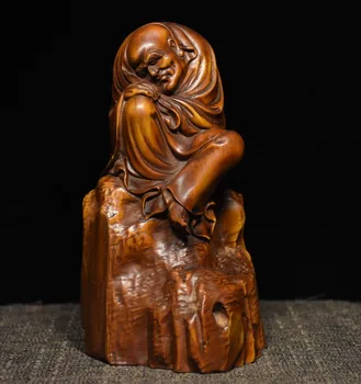 

christmas 6" Chinese Buddhism Boxwood wood sit Arhat Damo Bodhidharma Dharma Buddha Statue New Year