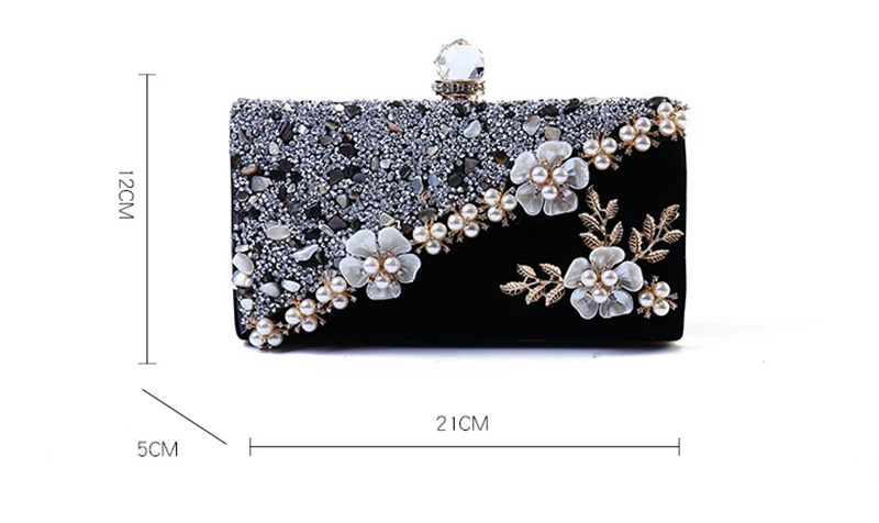 Luxy Moon Black Floral Beads Clutch Bag Size