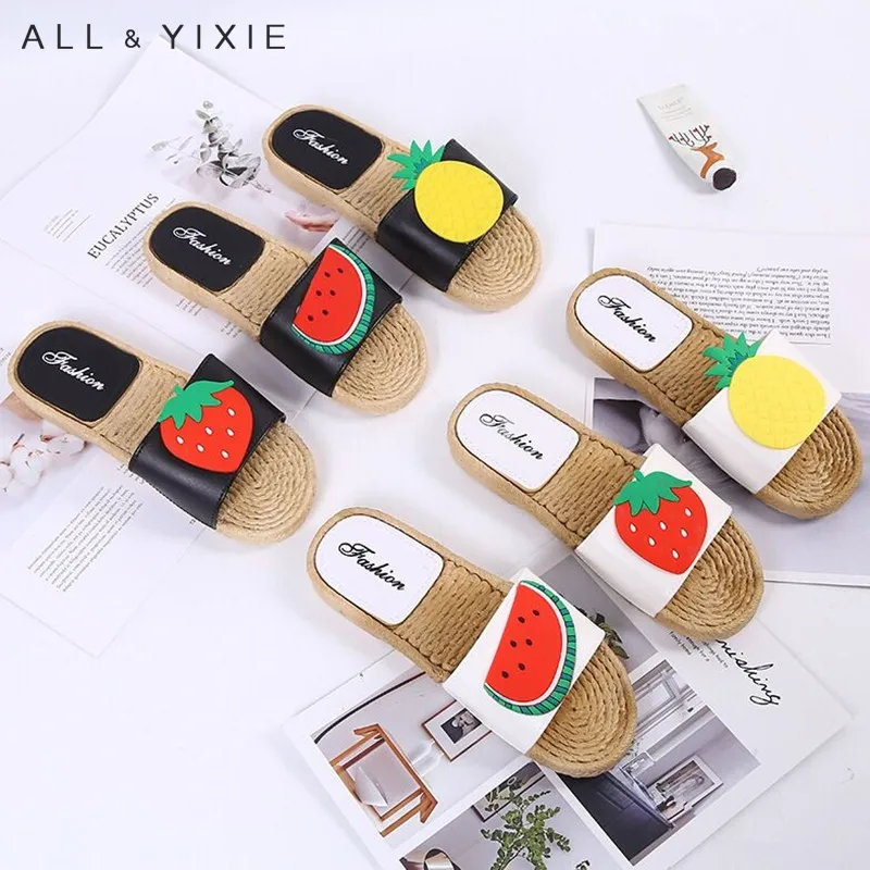 

ALL YIXIE 2019 Summer New Ladies Slippers Fashion Cute Casual Non-Slip Fruit Woven Beach Ladies Slip Non-Slip Indoor Slippers