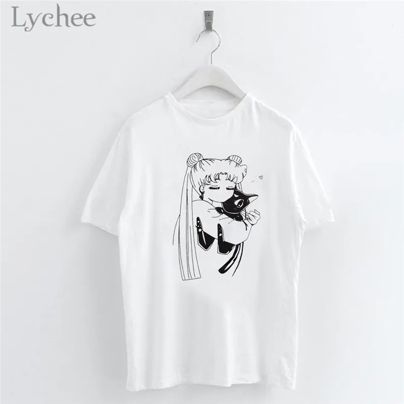 Женская футболка Lychee с японским аниме Сейлор Мун из мультфильма Повседневная