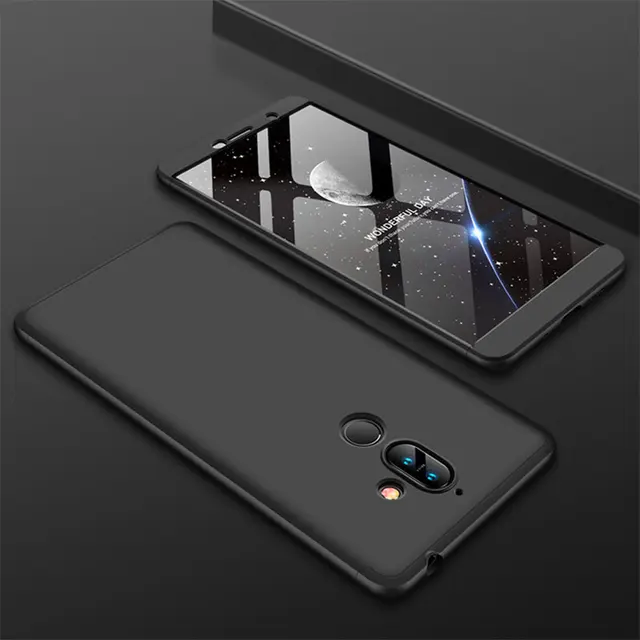 For Nokia 7Plus 7 Plus Case 360 Degree Protected Full Body Phone Case for Nokia 7 Plus Shockproof Cover + Glass Screen Protector Black