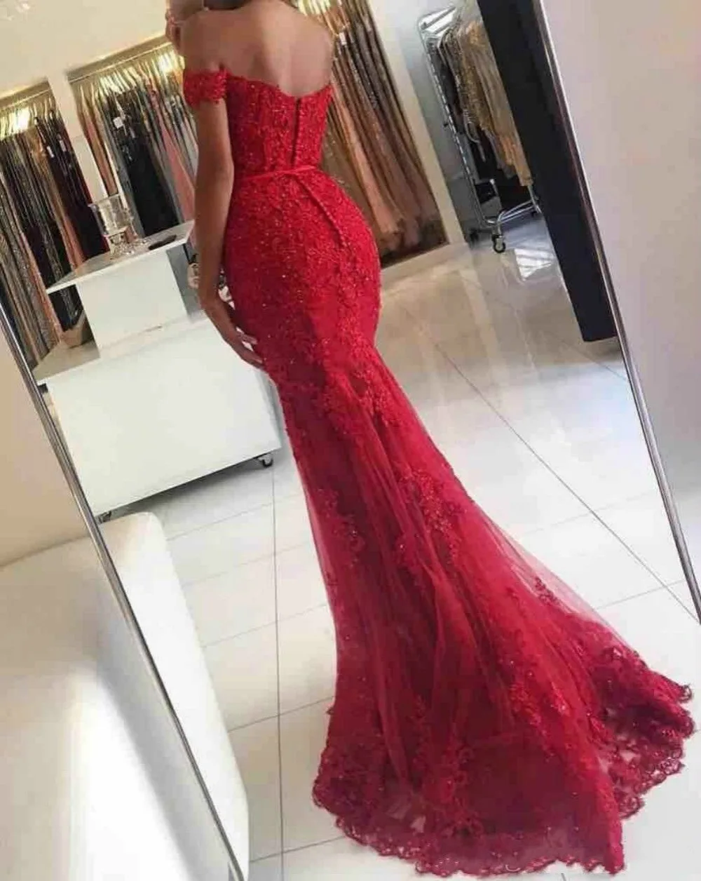 Beads Lace Mermaid Off Shoulder Prom Dress Party Evening Gown Pageant Tailored Beads Lace Mermaid Off Shoulder Prom Dress Party Evening Gown Pageant Tailored