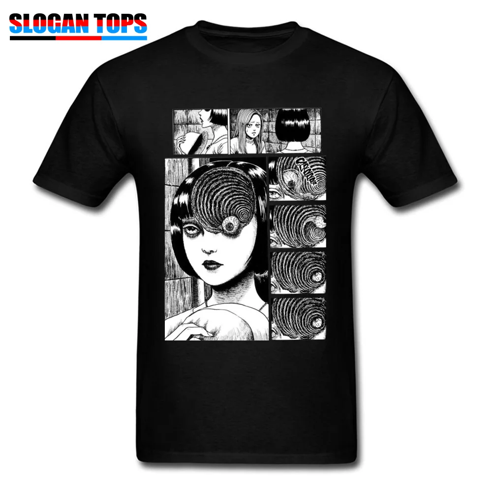 

Men Uzumaki 100% Cotton T Shirt Junji Ito Tees Horror Manga Crew Neck Youth Tops T Shirts Casual Short Sleeve Tees Wholesale