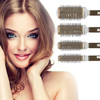 

Professional Hair Salon Hair Dressing Brushes High Temperature Resistant Ceramic Iron Round Comb D2