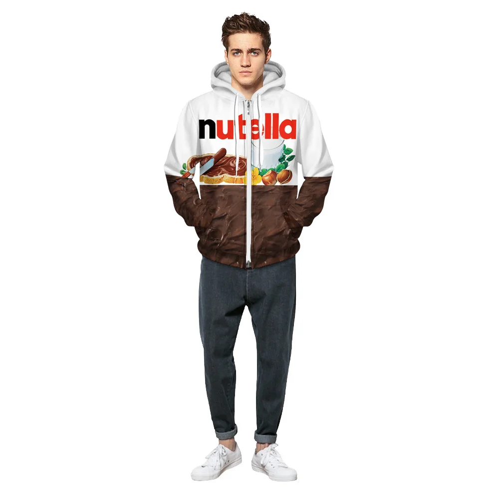 N olsollo Harajuku Nutella толстовка с капюшоном на молнии 3D принтом женские пуловеры