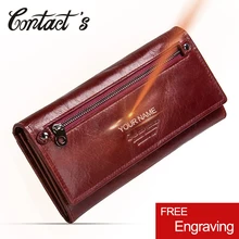 Contact's New Genuine Leather Women Clutch Wallets Multiple Cards Holder Long Female Purse With Phone Bag Fashion Woman Wallet