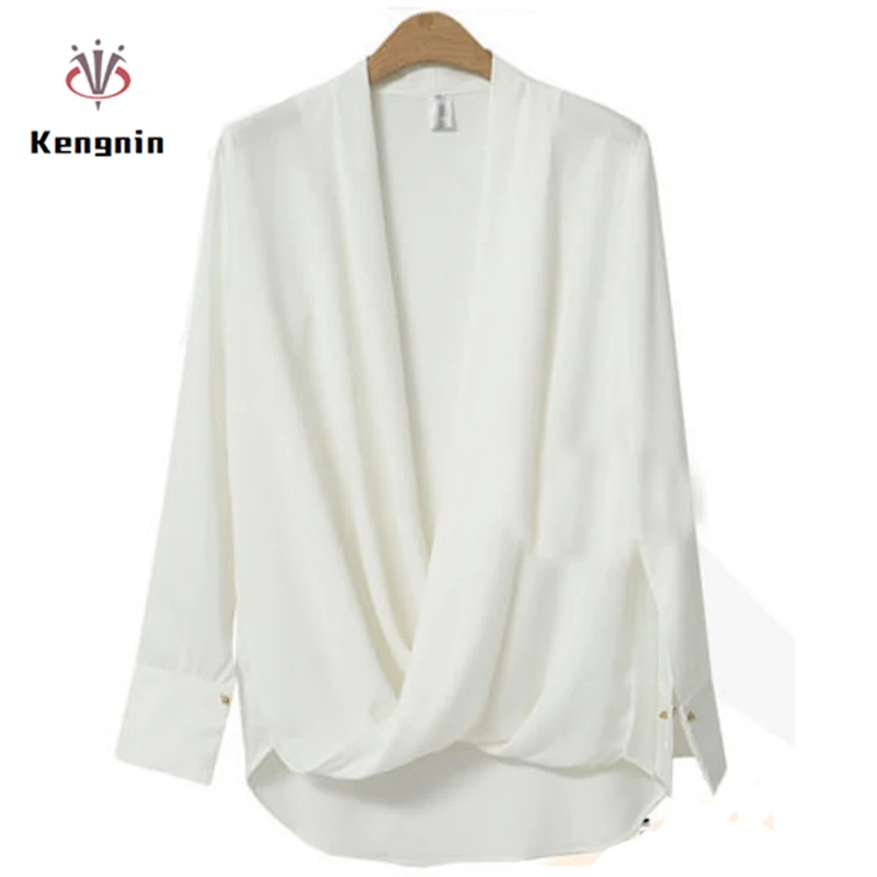 

2019 Spring New Plus Size 5XL Women Blouse European Style V-Neck Female Shirts Unique Design Long Sleeve Tops Street Clothing