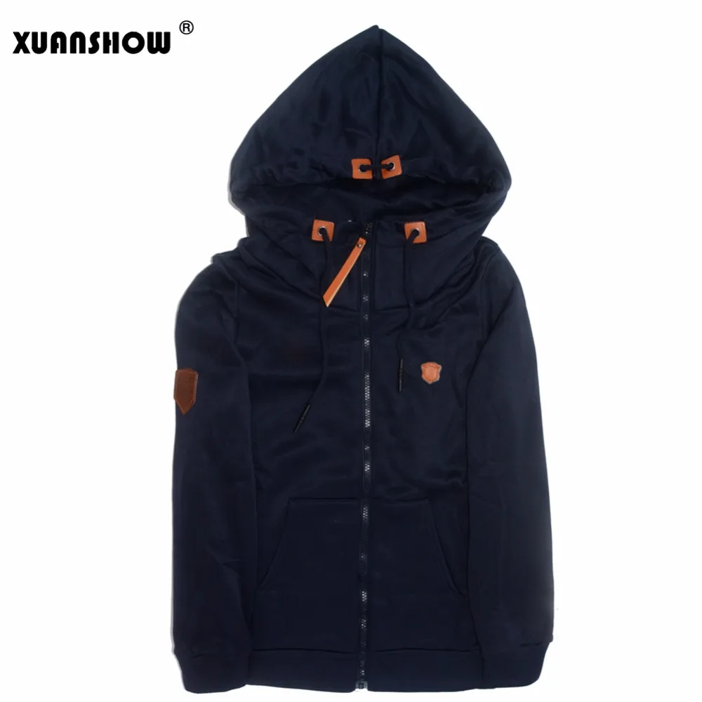 XUANSHOW إمرأة الأزياء يجز هوديس السيدات بلوزات عارضة رياضية الصلبة كم طويل زمم الملابس زائد حجم S-5XL