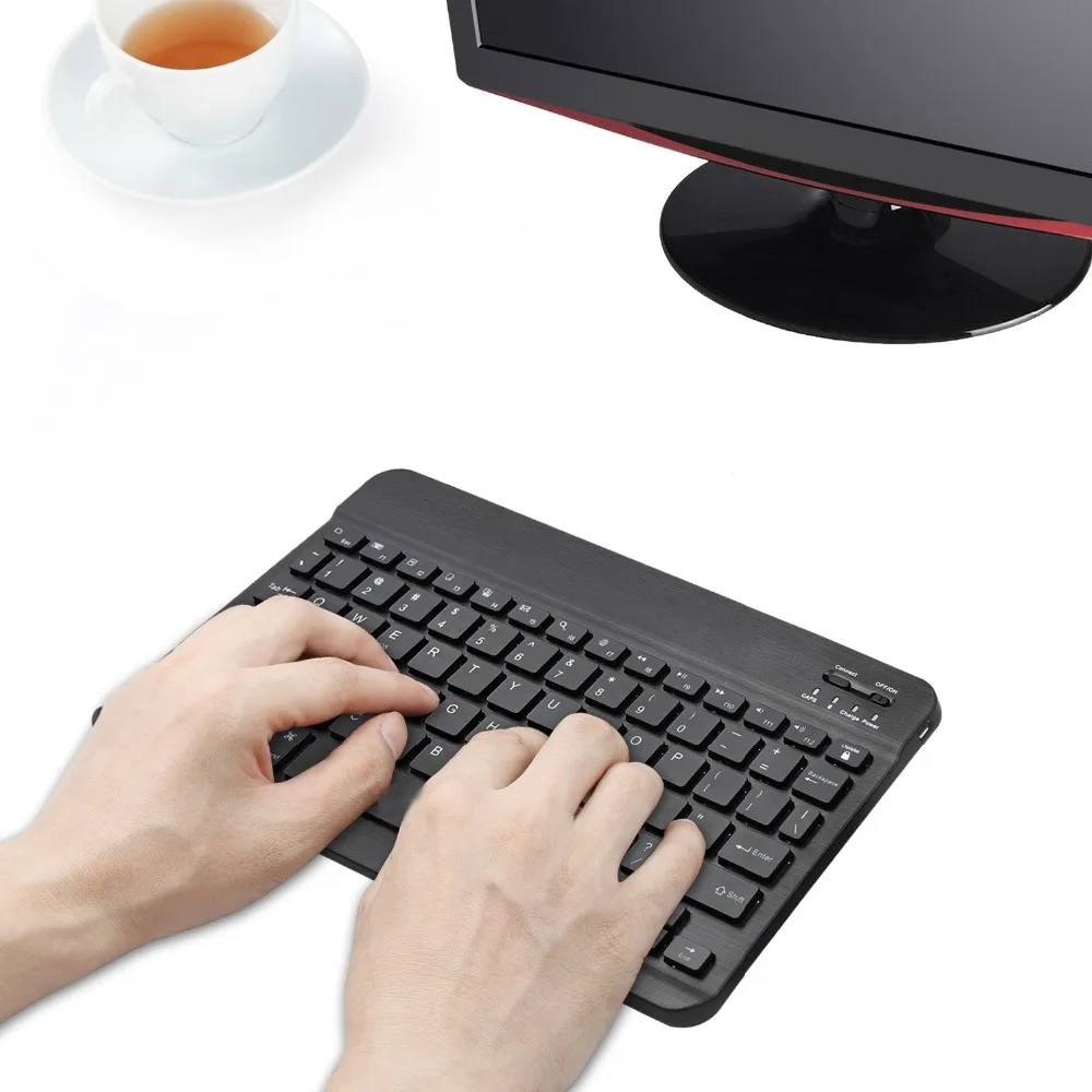 Zienstar 10inch Azerty Rechargeable French Aluminum Wireless  Bluetooth Keyboard Mouse Combo for IOS Android Tablet Windows PC mini computer keyboard