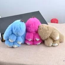 13 Colors Soft Real Fur Rex Rabbit Bunny Keychain Bag Car Key Purse Charm Accessories POMpom Keyring Rabbit Toy Doll XL0192 A1