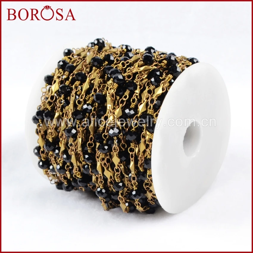 

BOROSA Handcrafted Gold Color Or Silver Color Natural Black Round Natural Stone Quartz Faceted Beaded Chains Free Shipping JT078