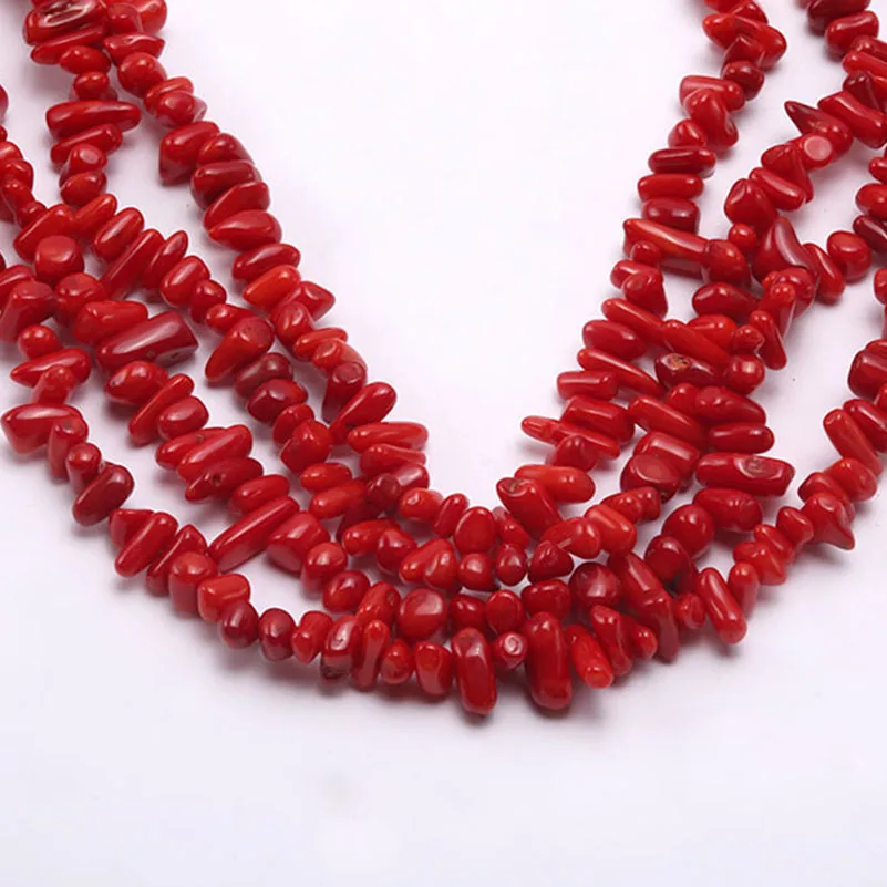 

JYX Charming Wholesale 7-11mm Irregular Red Coral Beads Loose String Gemstone Strand DIY Handmade 15"