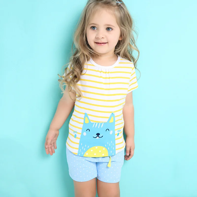 100 Cotton Summer girls Children Clothing Set Cute Short Sleeve T shirt and Short Pants Fashion