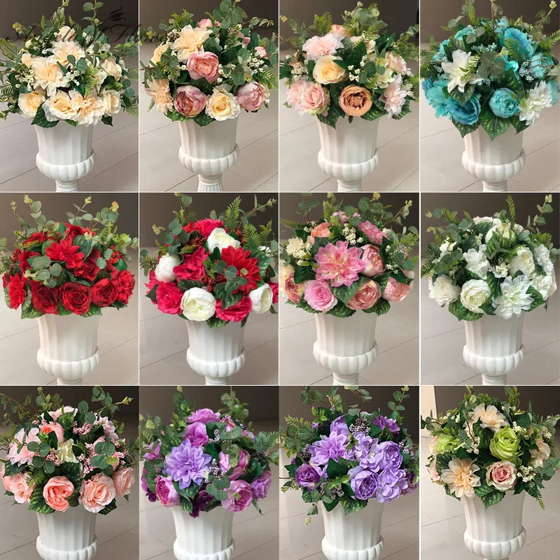 Artificial flower ball centerpieces silk rose peonies with leaf decor