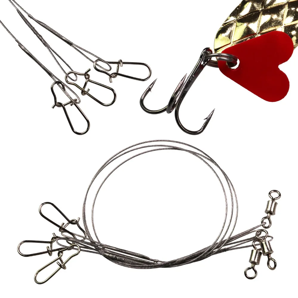 

50Pcs 32lb 30pcs 35lb Fishing Line Steel Wire Leader Saltwater Rolling Swivel Duo Lock Snap Fishing Accessory