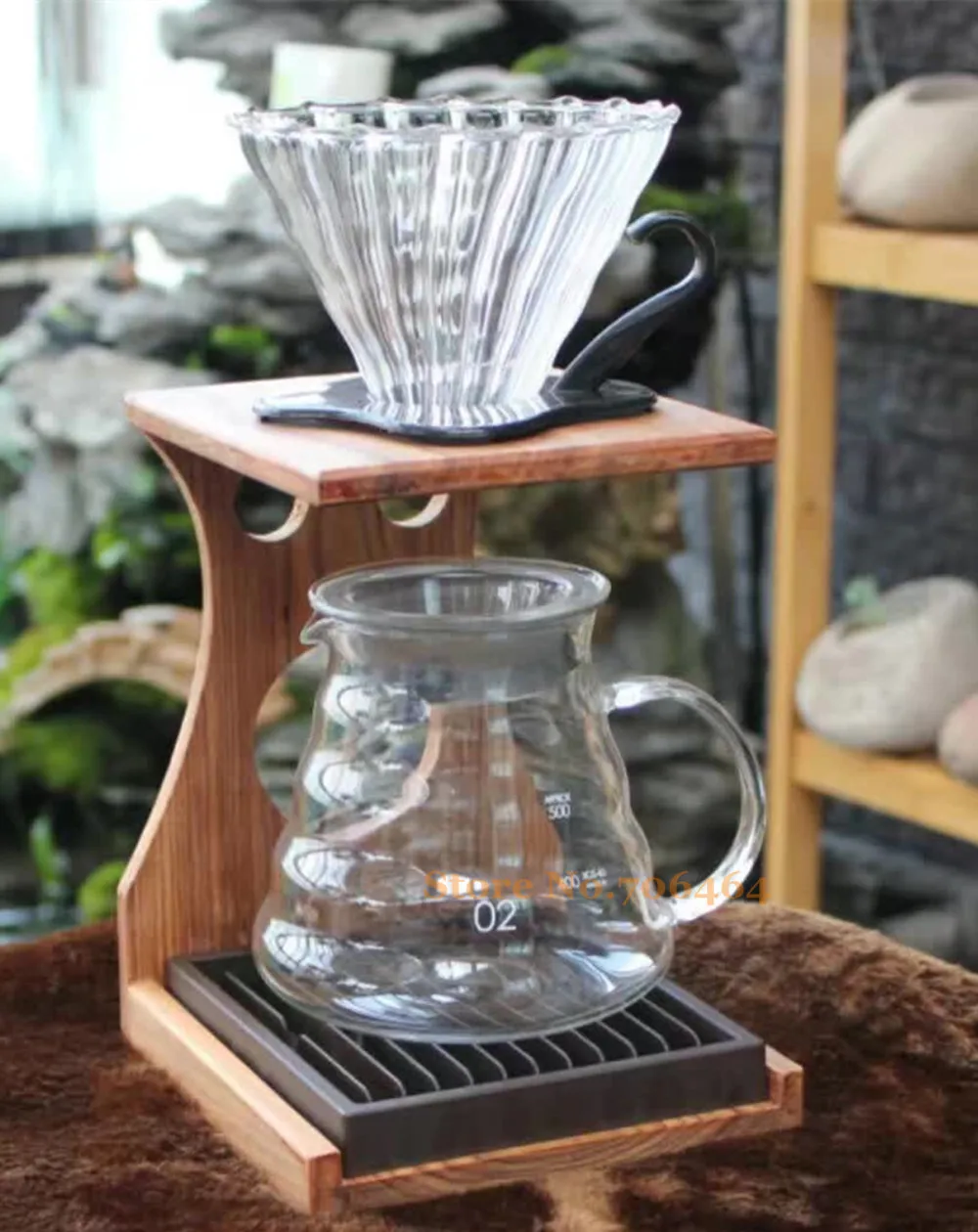 Wood stand drip coffee pot/coffee maker set Simple drip coffee maker transparent decanter coffee dripper limited collection Wood stand drip coffee pot/coffee maker set Simple drip coffee maker transparent decanter coffee dripper limited collection