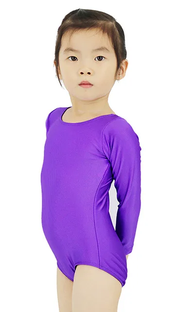 Спортивный купальник для девочек с длинным рукавом, гимнастическое изделие, купальник из лайкры, Детский костюм для танца живота, костюм для балета - Цвет: Фиолетовый