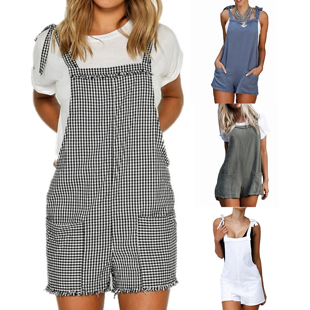 

HEFLASHOR 2019 New Jumpsuit body for women Overalls for women Dungarees Linen Pockets Rompers Playsuit Shorts Pants