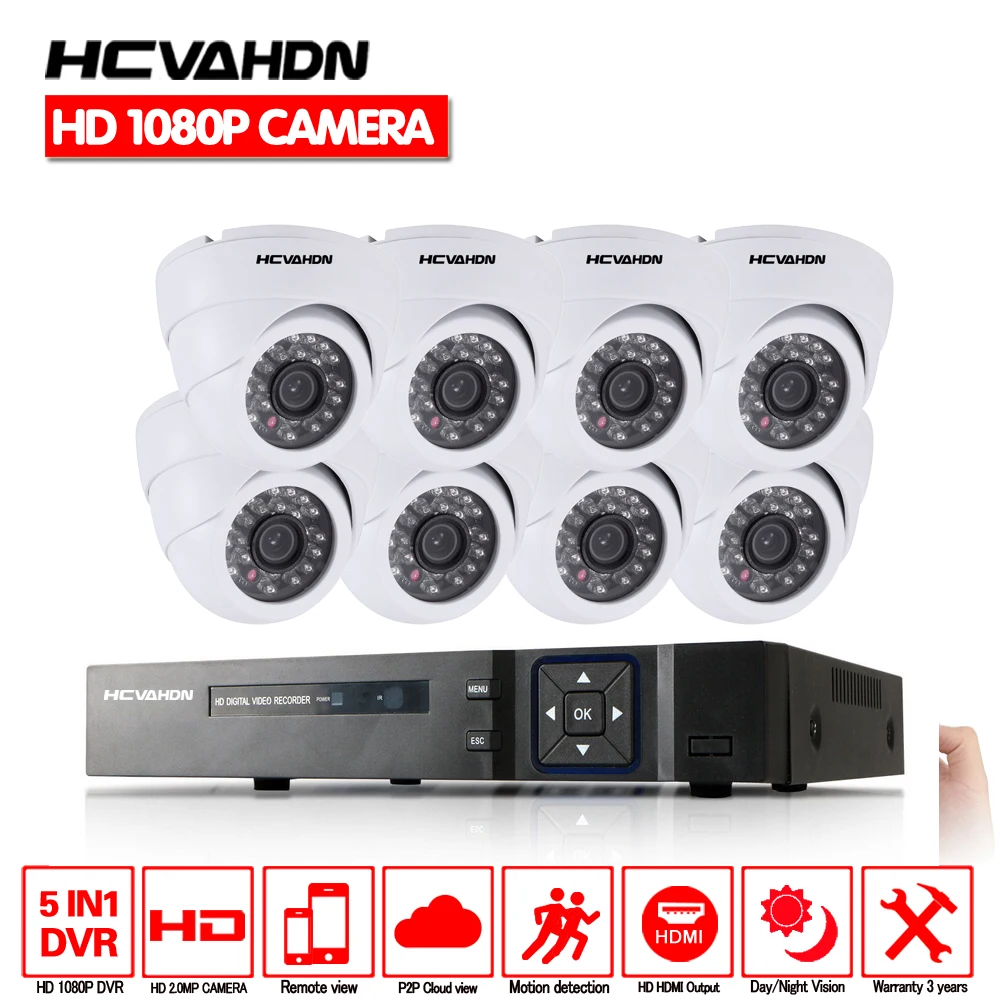 HCVAHDN камера видеонаблюдения Syatem 8CH 1080 P AHD камера система AHD DVR видео рекордер с 8 шт. 2MP AHD комплект камер в маскирирующем колпаке