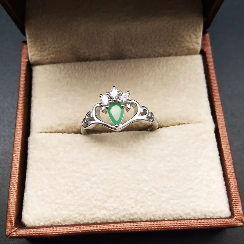 

LANZYO 925 sterling silver Emerald Rings gift for women jewelry WATER DROP Wedding ring open rings Fine Jewelry j040602agml