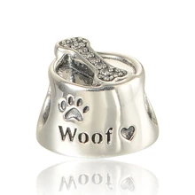 Se adapta a Pandora Charms Pulseras de Plata Esterlina Joyería de Perlas Perro Tazón Tejido 925 de Plata Del Encanto con Clear CZ de Las Mujeres DIY de La Joyería