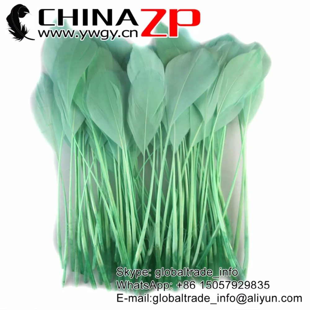 

CHINAZP Factory 500pcs/lot Size 15~20cm (6~8inch) Cheap Wholesale Crafts Decor Dyed Aqua Green Stripped Goose Feathers