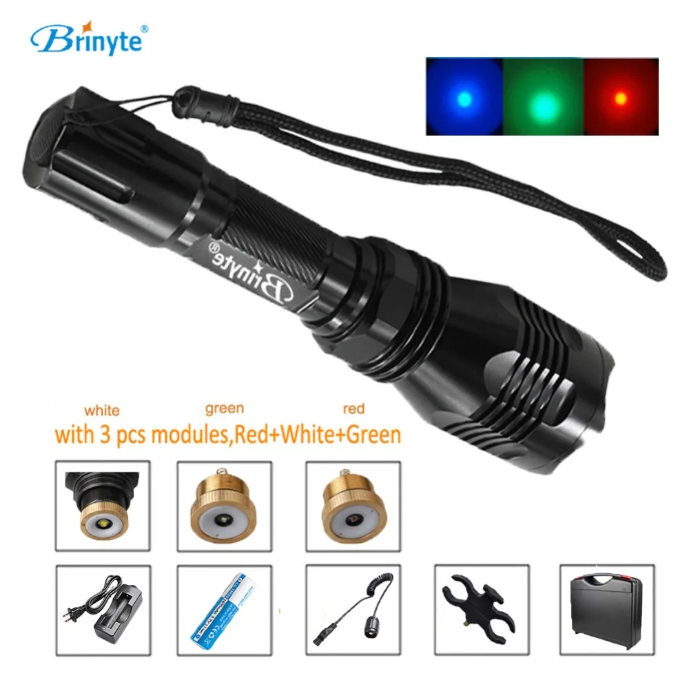 

Asafee B58 High Power Military Flashlight Torch with RED GREEN WHITE Module Rechargeable 18650 Mount Pressure Switch Flashlight