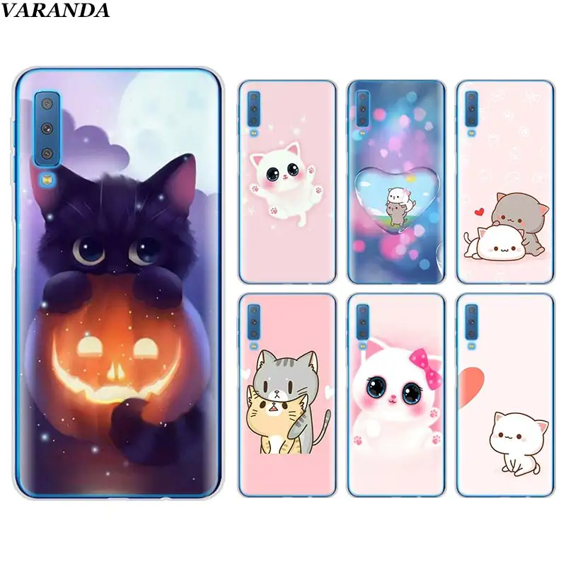 

Kawaii Cute Cat Silicone case for Samsung Galaxy A7 A6 A8+Plus A9 2018 S10 Plus S10e M20 M30 TPU Soft Phone case