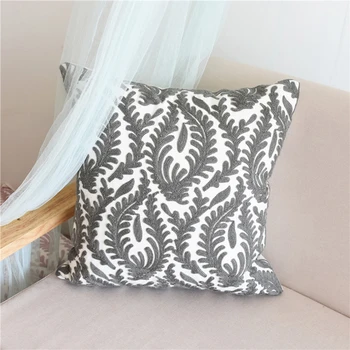 

EHOMEBUY Modern Cushion Grey Flower Leaves 45*45 Sofa Decoration Home Square Pillows New Arrival Geometric Removable Cushion
