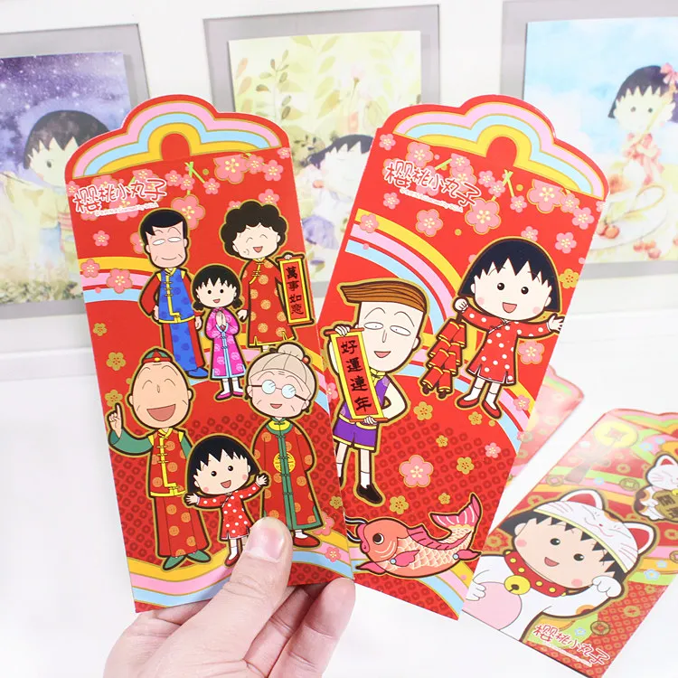 2 шт. каваи аниме Маруко Момоко мультяшный китайский красный конверт Детский новогодний красный карман много стилей канцелярские принадлежности