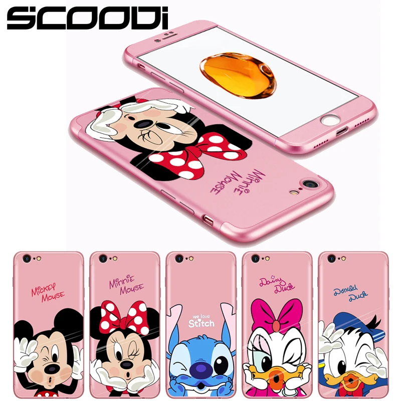 

360 Degree Full Protection Case For iPhone X 8 7 6 6S Plus Cover Mickey Minnie Luxury Hard PC Case For iPhone 5 5S SE Case coque